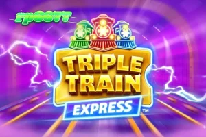 Tampilan visual futuristik dari slot Triple Train Express dengan nuansa neon